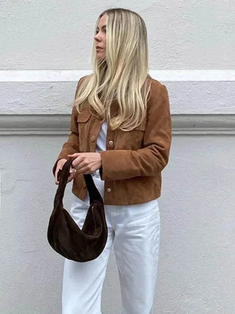 Suede Jas Dames met Borstzakken