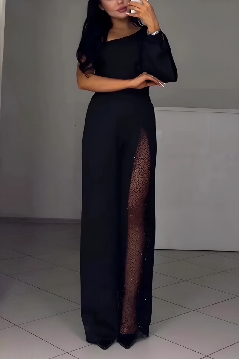 Jumpsuit Dames Asymmetrisch met Glitter Mesh