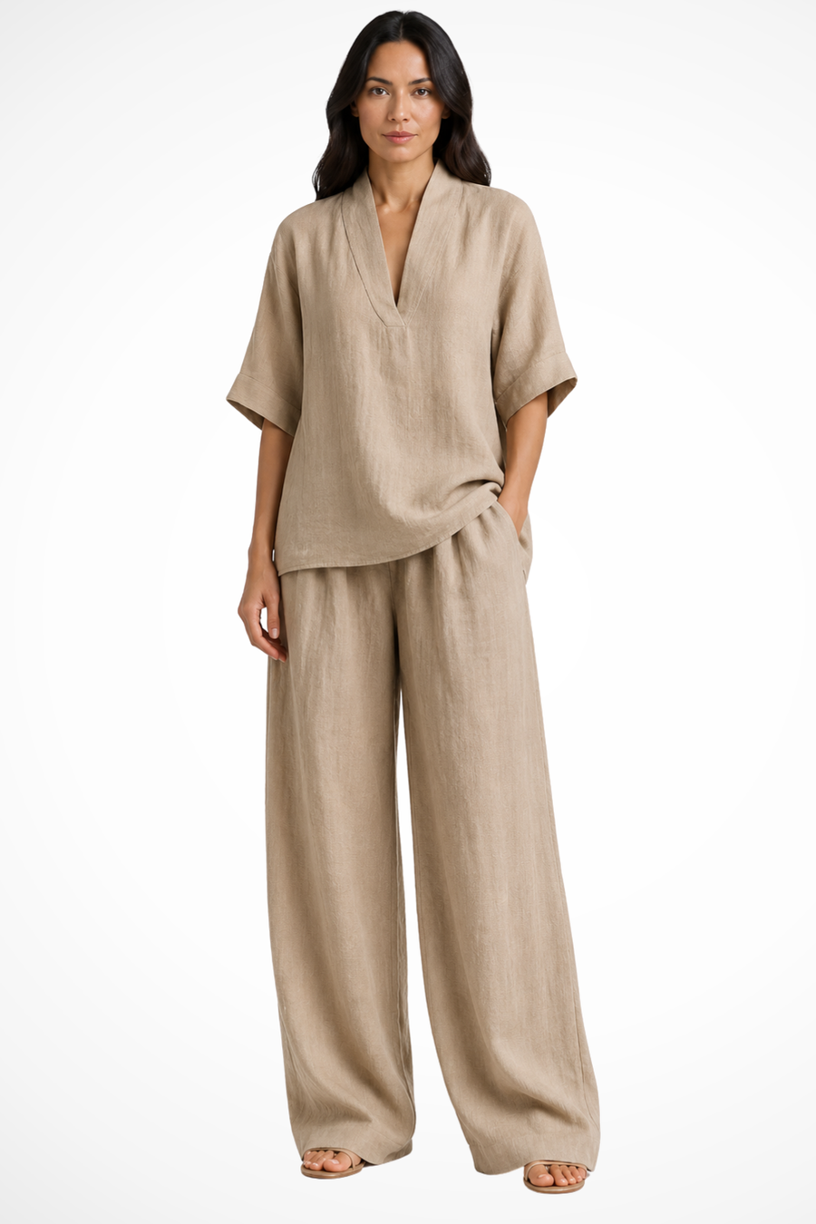 Tweedelige Lounge Set met V-Hals Dames