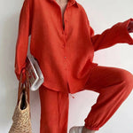 Tweedelige zomerset met overhemd en broek Dames