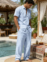 Tweedelige zomer set met wijde lange broek Heren