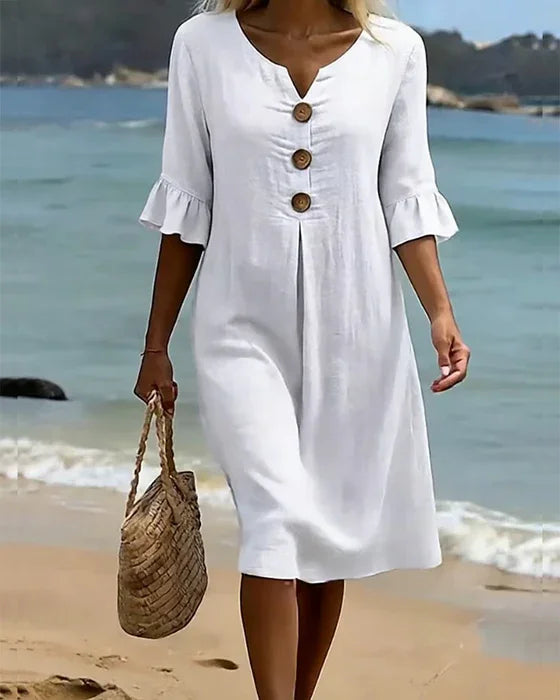 Midi zomerjurk met knoopsluiting Dames