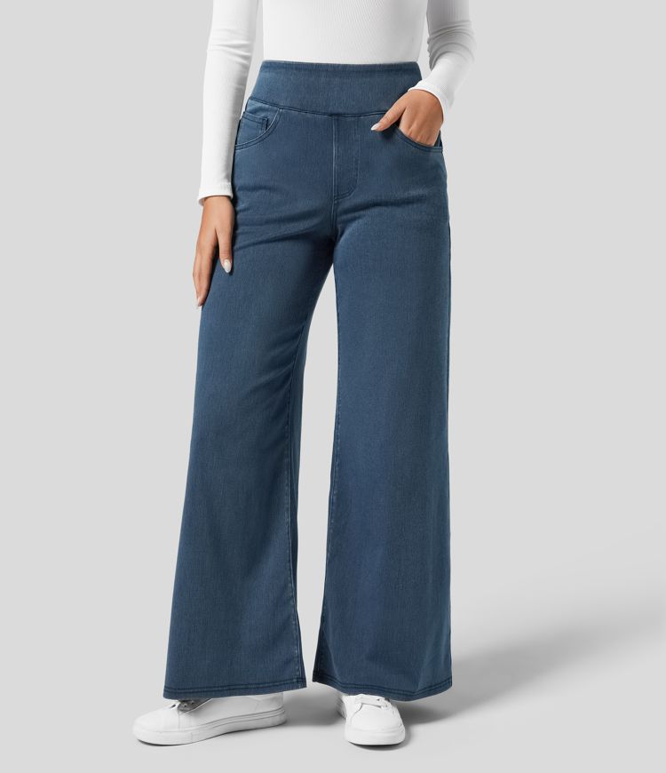 Wijde jeans met hoge taille en stretch Dames
