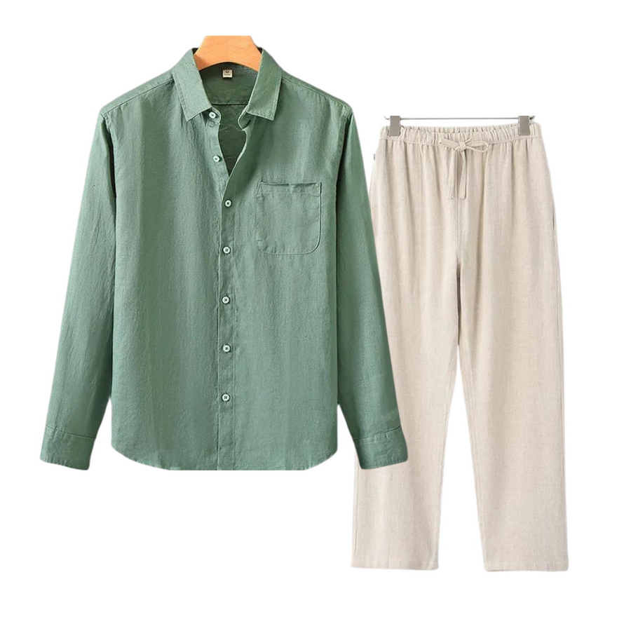 2-delige zomer set met overhemd en lange broek Heren
