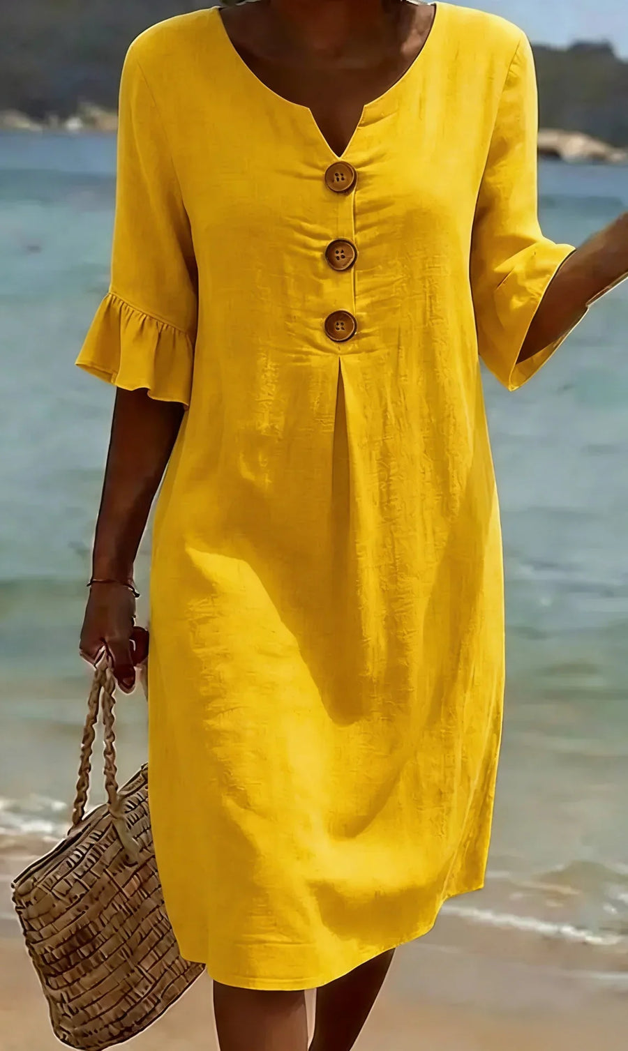 Midi zomerjurk met knoopsluiting Dames