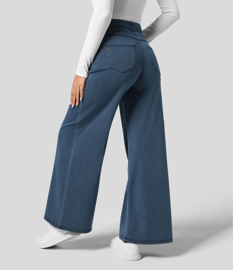 Wijde jeans met hoge taille en stretch Dames
