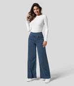 Wijde jeans met hoge taille en stretch Dames