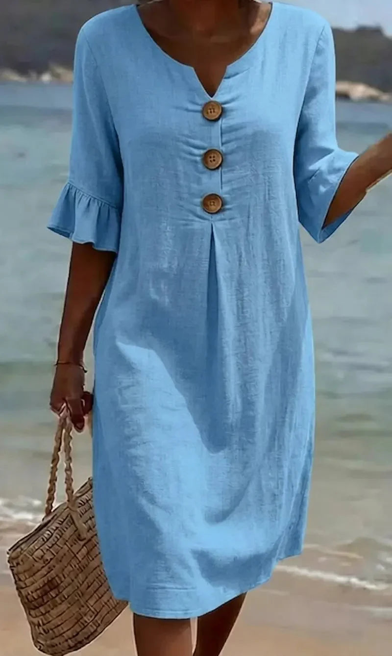 Midi zomerjurk met knoopsluiting Dames