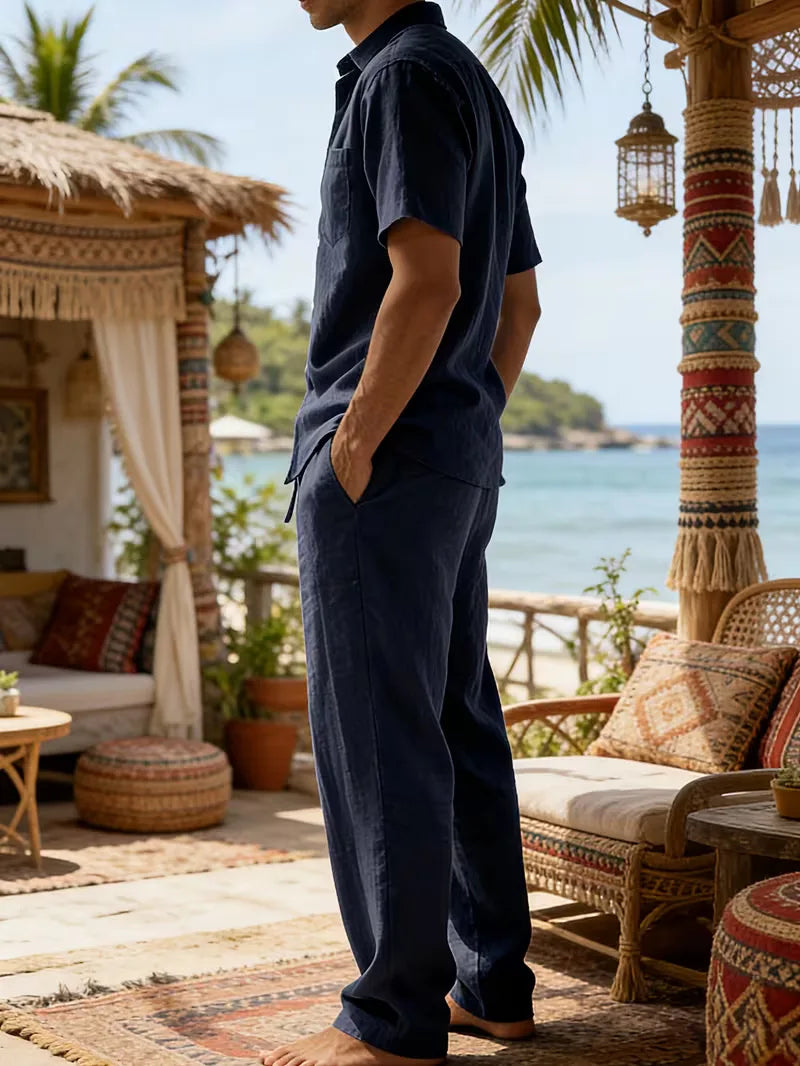 Tweedelige zomer set met wijde lange broek Heren