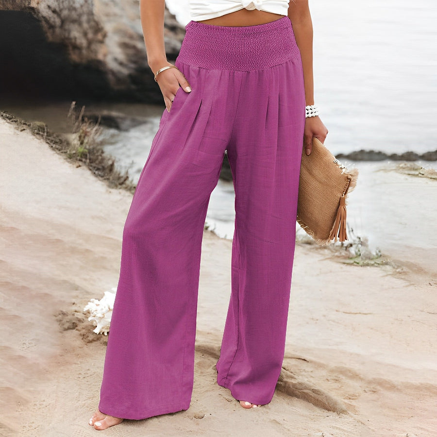 Wijde zomerbroek met elastische tailleband Dames