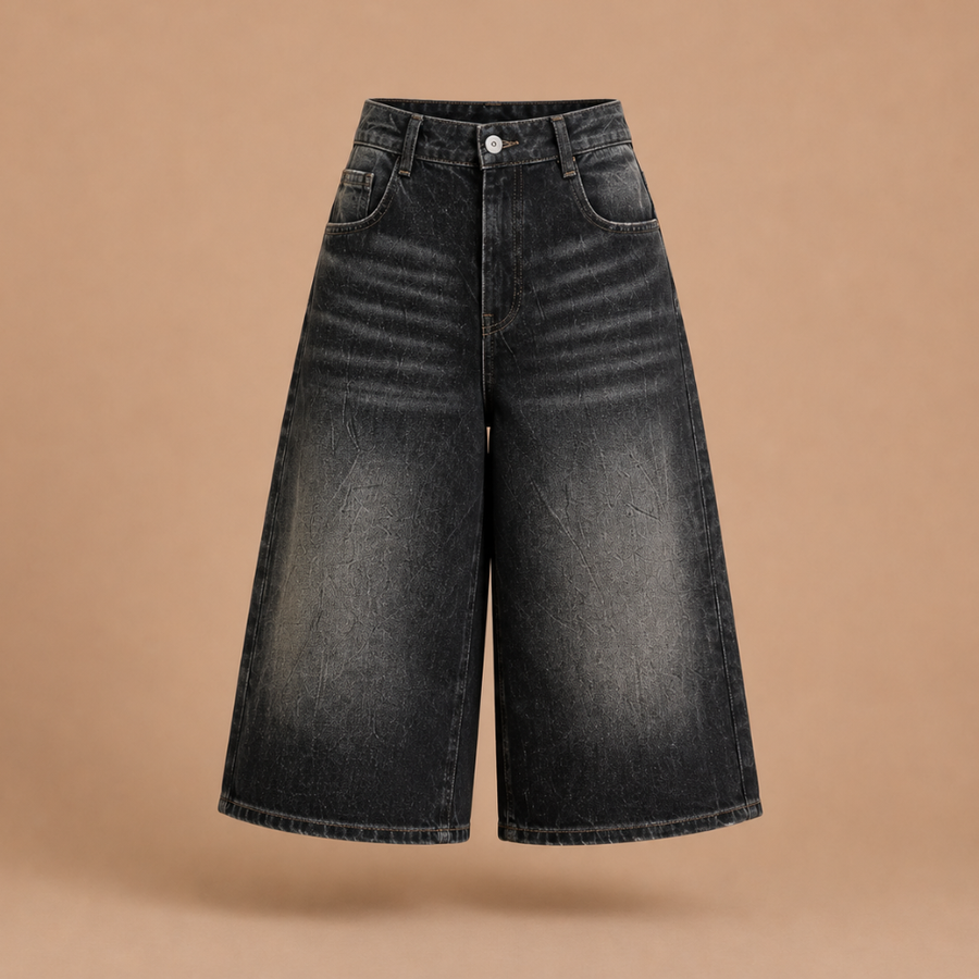 Denim bermuda short met hoge taille Dames
