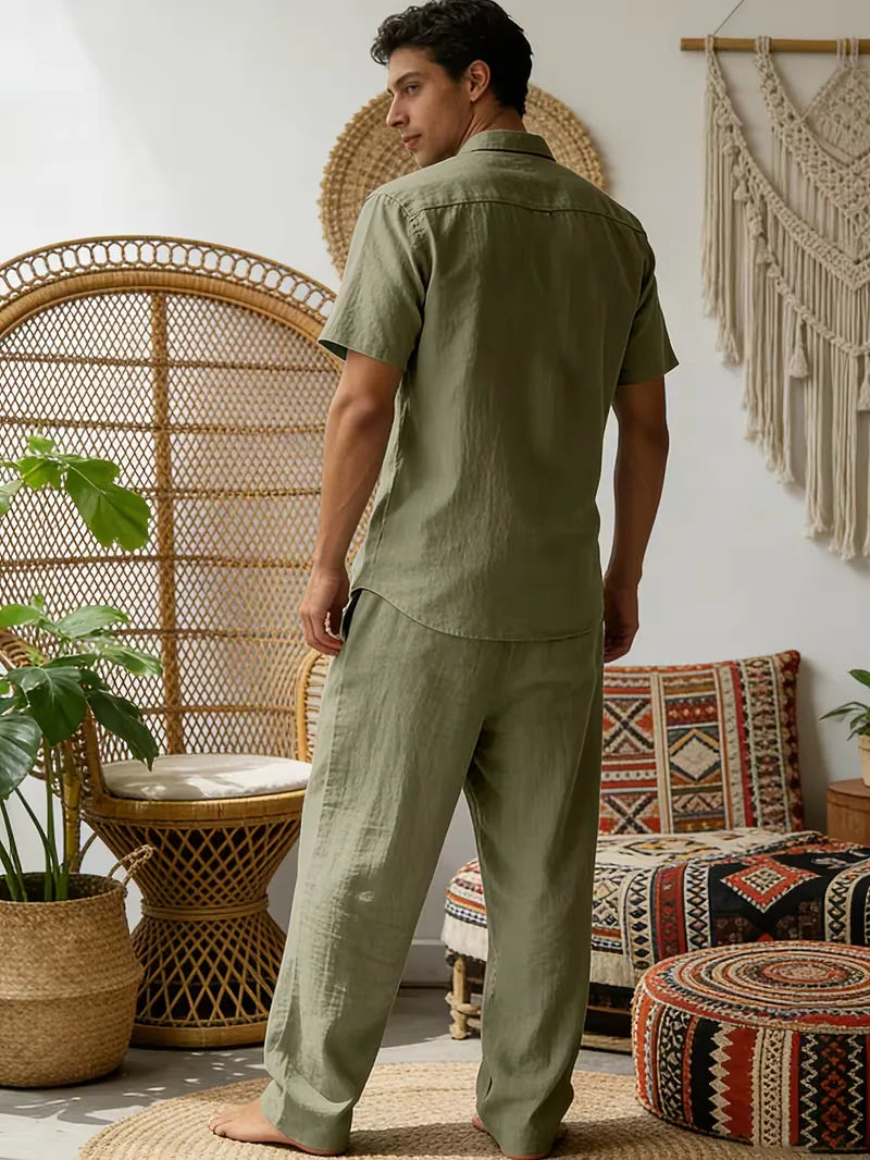 Tweedelige zomer set met wijde lange broek Heren