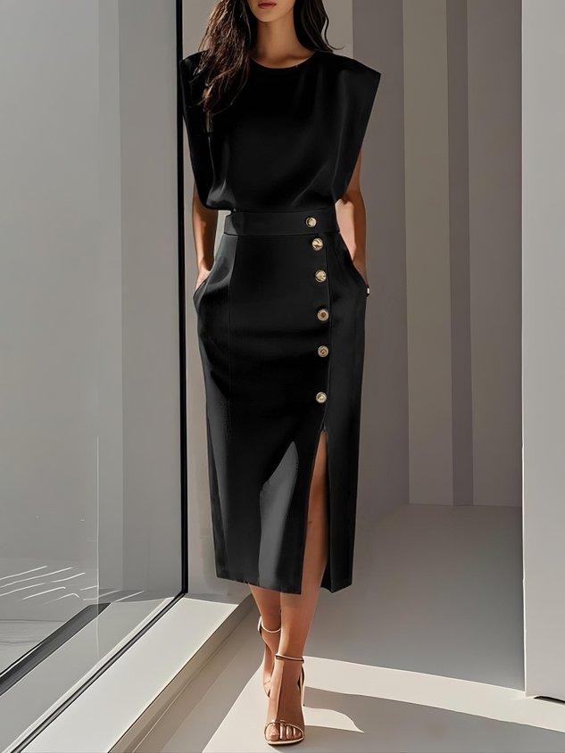 Midi jurk met knopen Dames