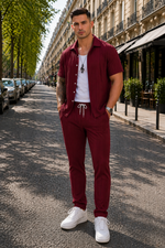 Tweedelige linnen zomer set met lange broek Heren