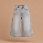 Denim bermuda short met hoge taille Dames