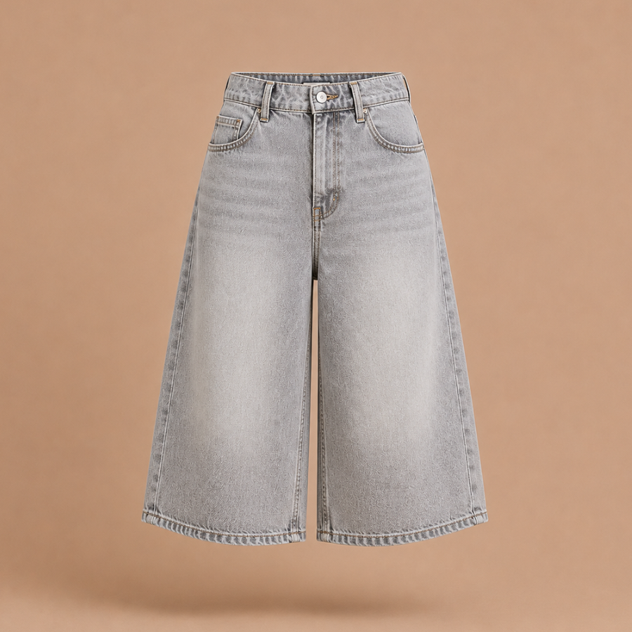 Denim bermuda short met hoge taille Dames