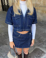 Tweedelige Denim Set met Top en Rok Dames