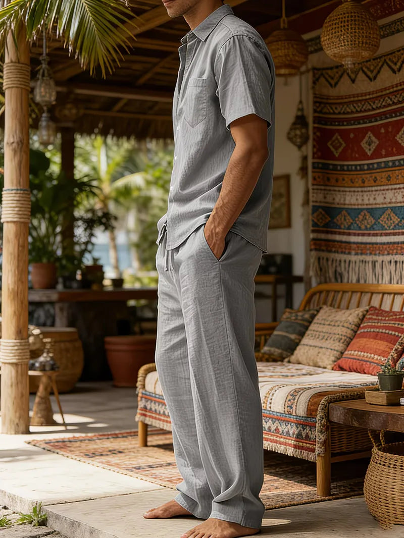 Tweedelige zomer set met wijde lange broek Heren