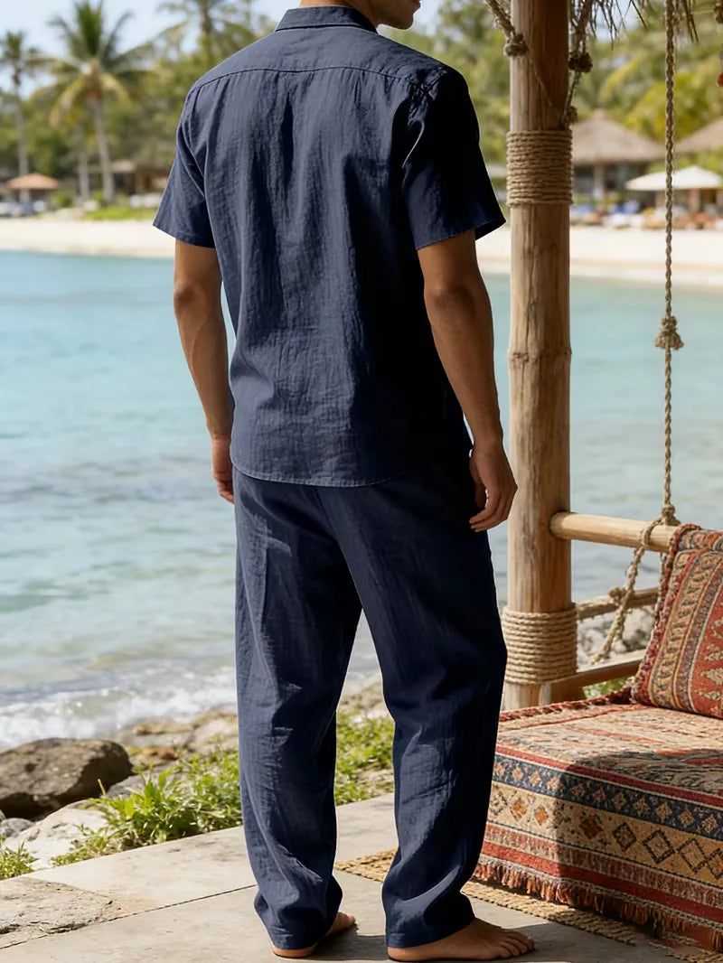 Tweedelige zomer set met wijde lange broek Heren
