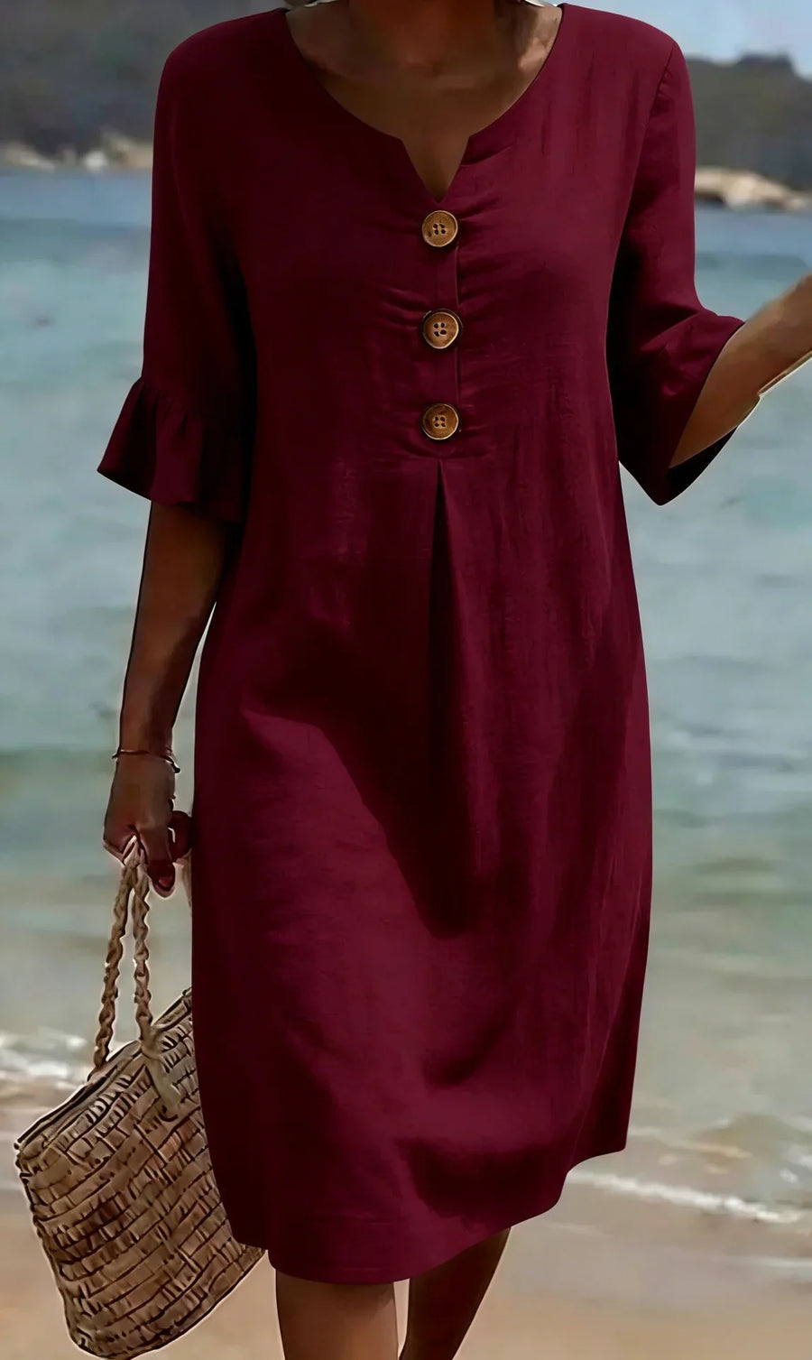Midi zomerjurk met knoopsluiting Dames
