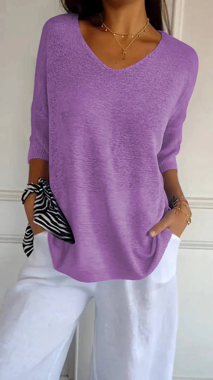 Blouse met V-hals en driekwart mouwen Dames