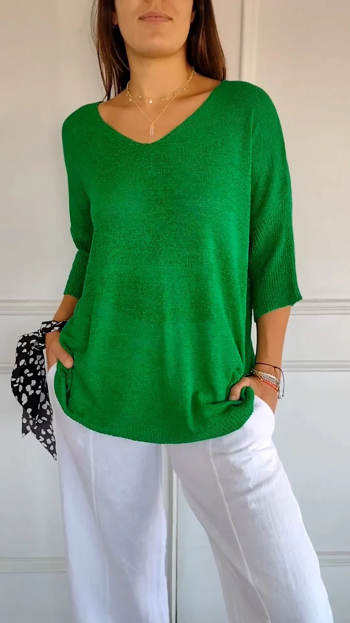 Blouse met V-hals en driekwart mouwen Dames