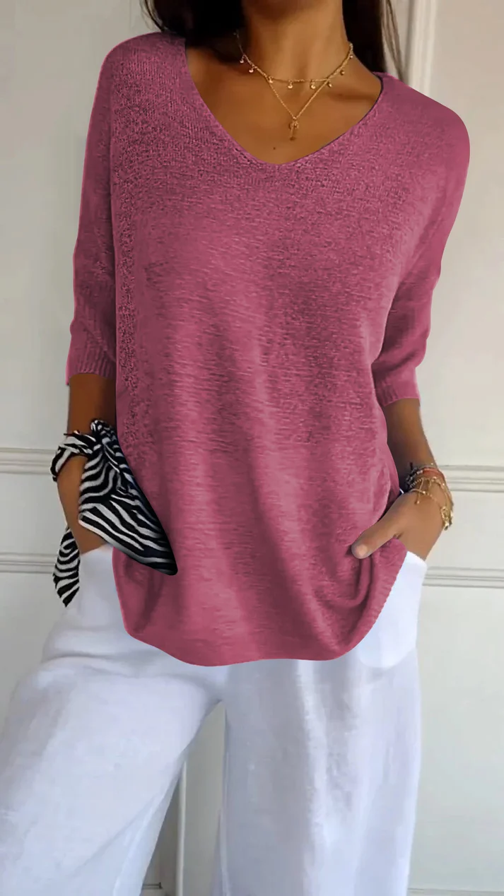 Blouse met V-hals en driekwart mouwen Dames