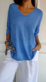 Blouse met V-hals en driekwart mouwen Dames