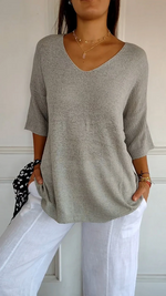 Blouse met V-hals en driekwart mouwen Dames