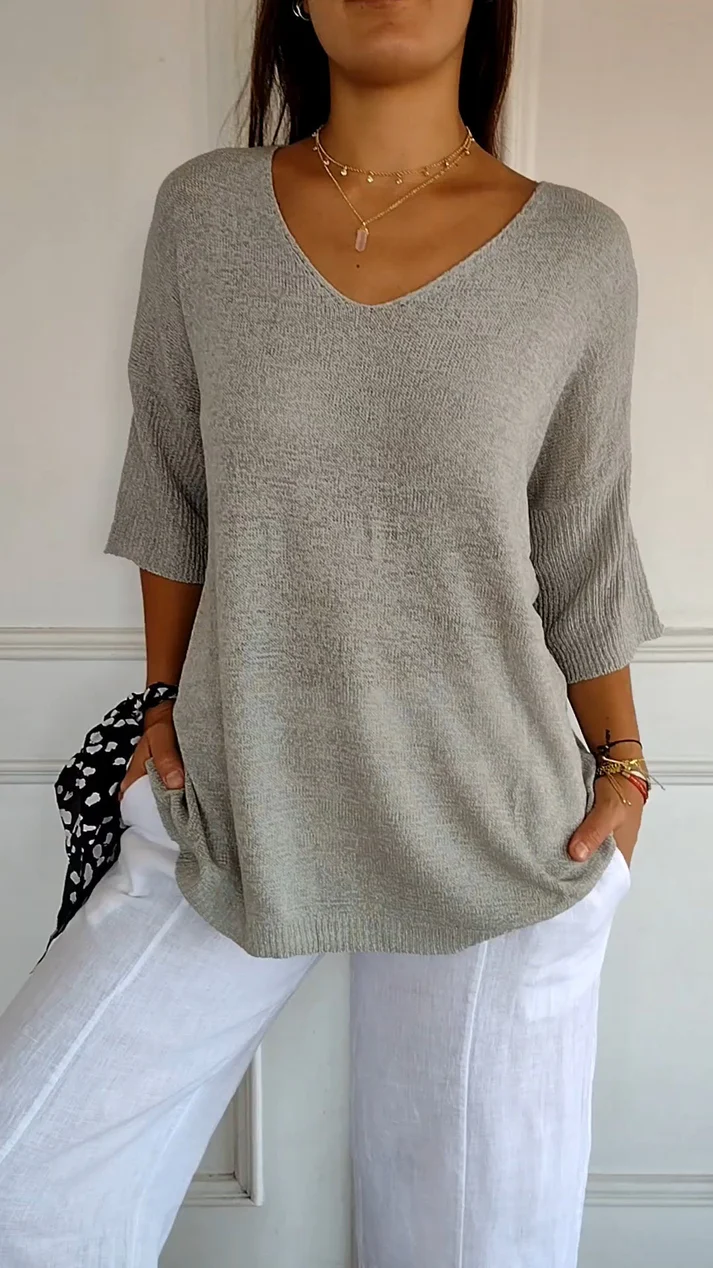 Blouse met V-hals en driekwart mouwen Dames