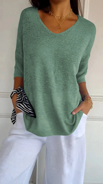 Blouse met V-hals en driekwart mouwen Dames