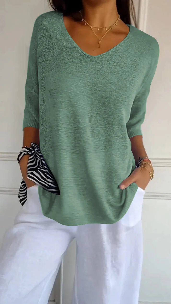 Blouse met V-hals en driekwart mouwen Dames