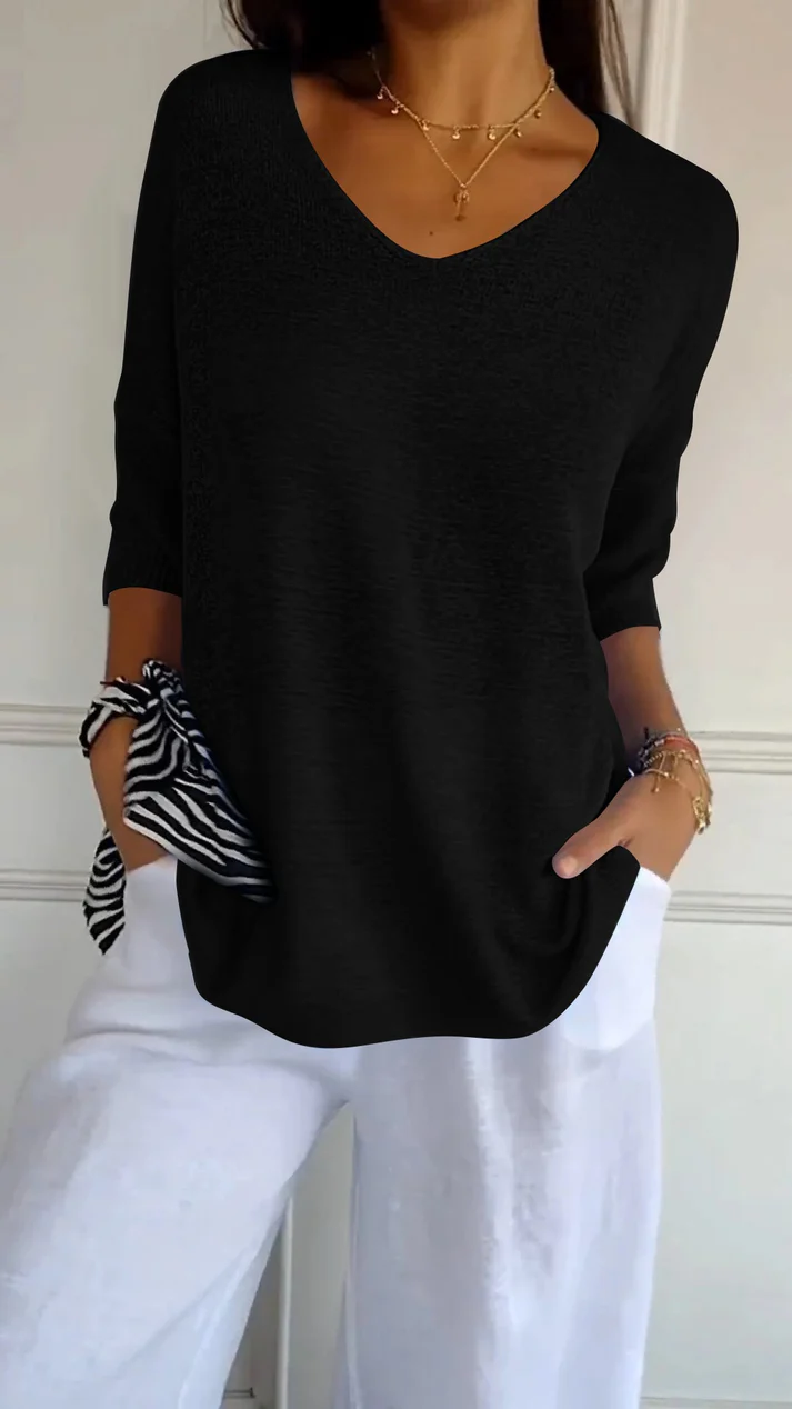 Blouse met V-hals en driekwart mouwen Dames