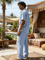 Tweedelige zomer set met wijde lange broek Heren