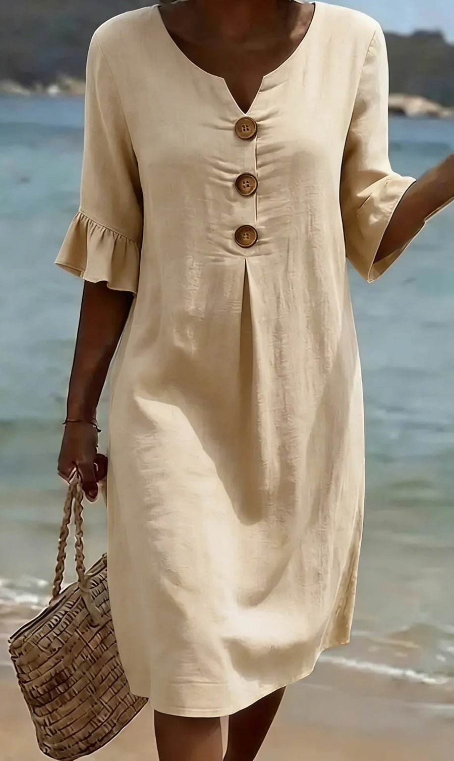 Midi zomerjurk met knoopsluiting Dames