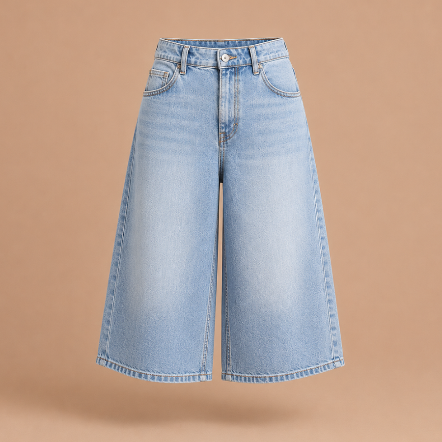 Denim bermuda short met hoge taille Dames