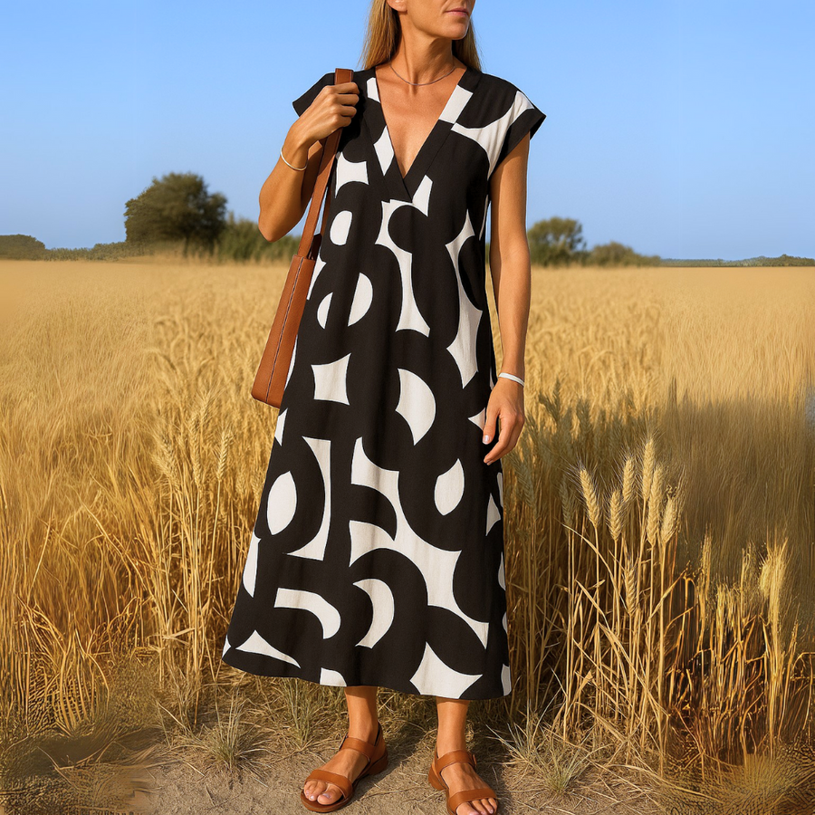 Losvallende maxi zomerjurk met V-Hals dames