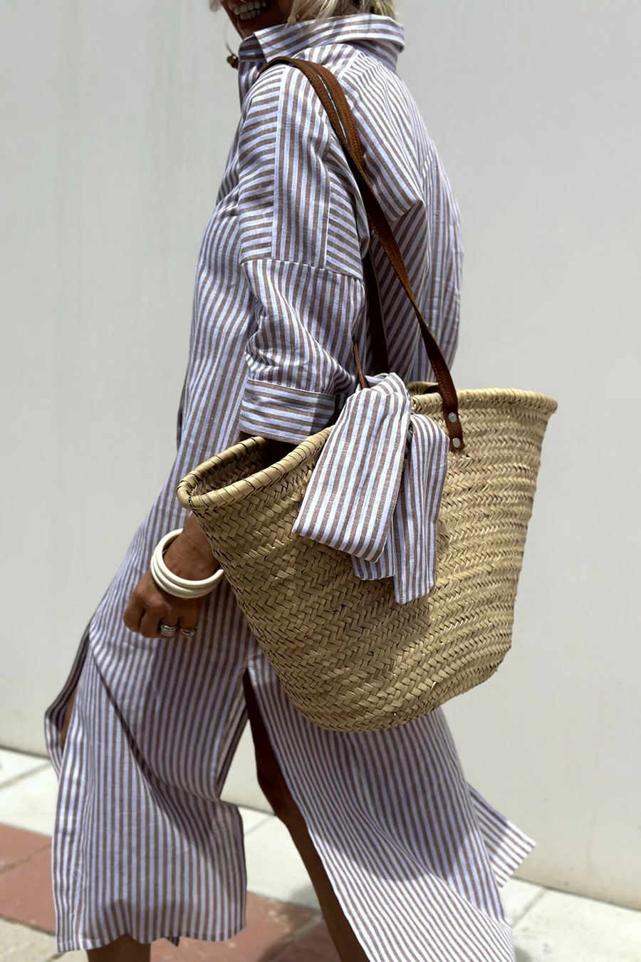 Gestreepte Midi Zomerjurk met knoopjes dames