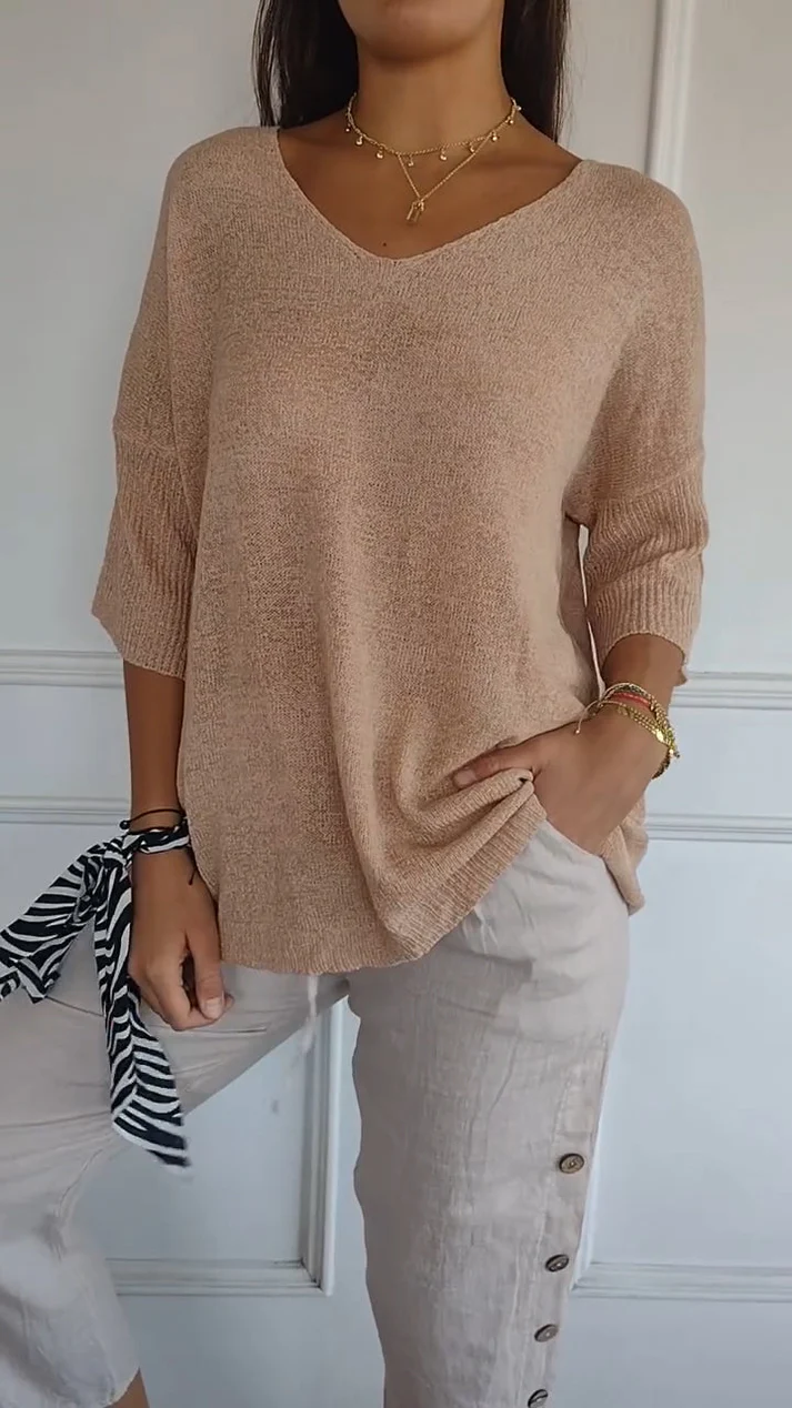 Blouse met V-hals en driekwart mouwen Dames