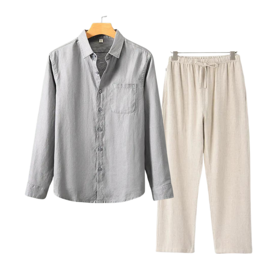 2-delige zomer set met overhemd en lange broek Heren
