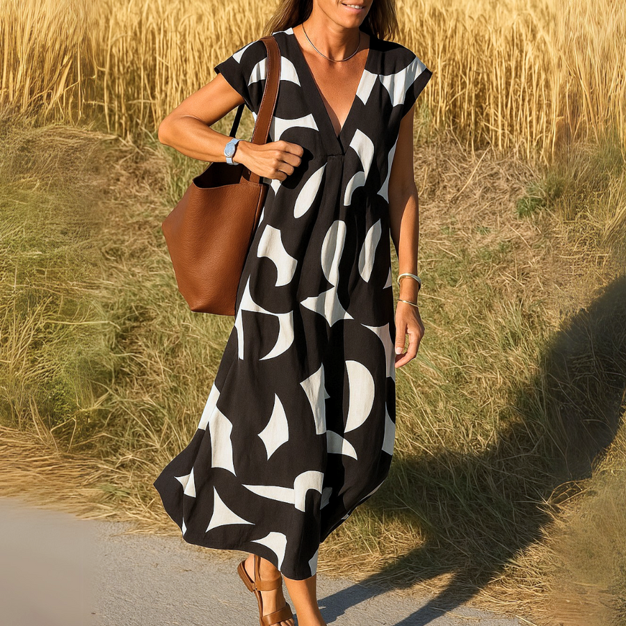 Losvallende maxi zomerjurk met V-Hals dames