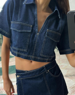 Tweedelige Denim Set met Top en Rok Dames