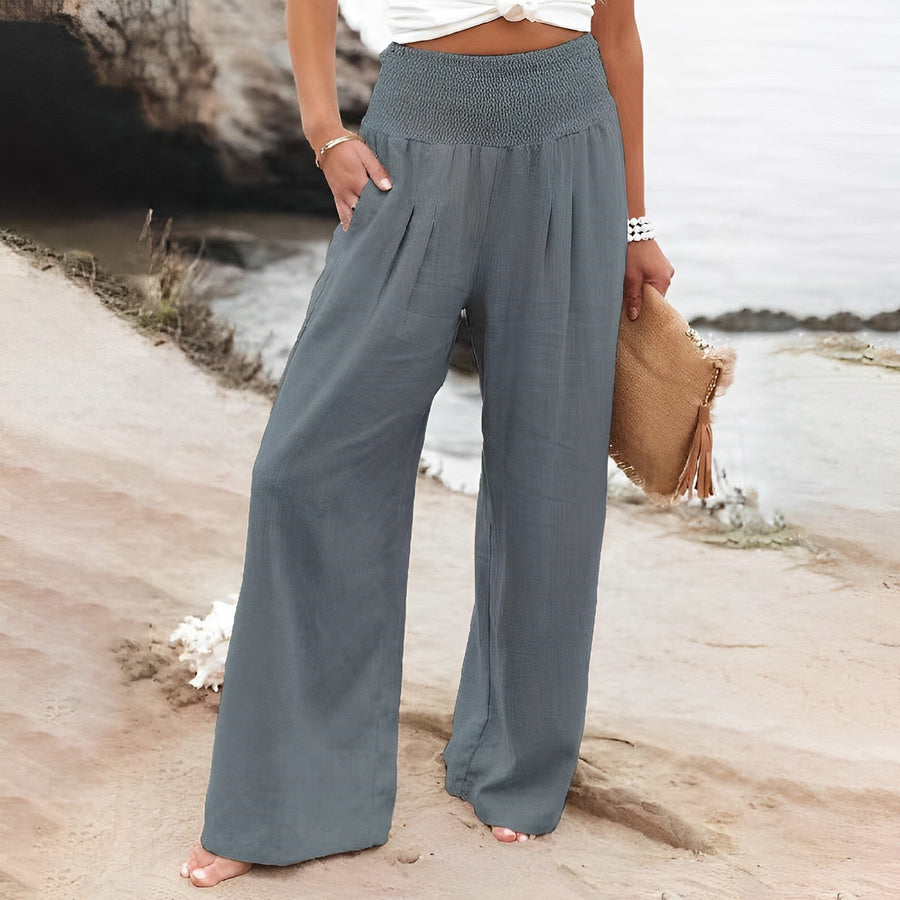 Wijde zomerbroek met elastische tailleband Dames