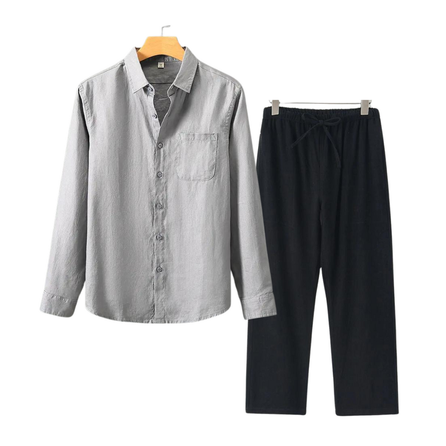 2-delige zomer set met overhemd en lange broek Heren
