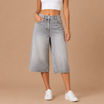 Denim bermuda short met hoge taille Dames