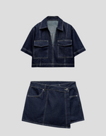 Tweedelige Denim Set met Top en Rok Dames
