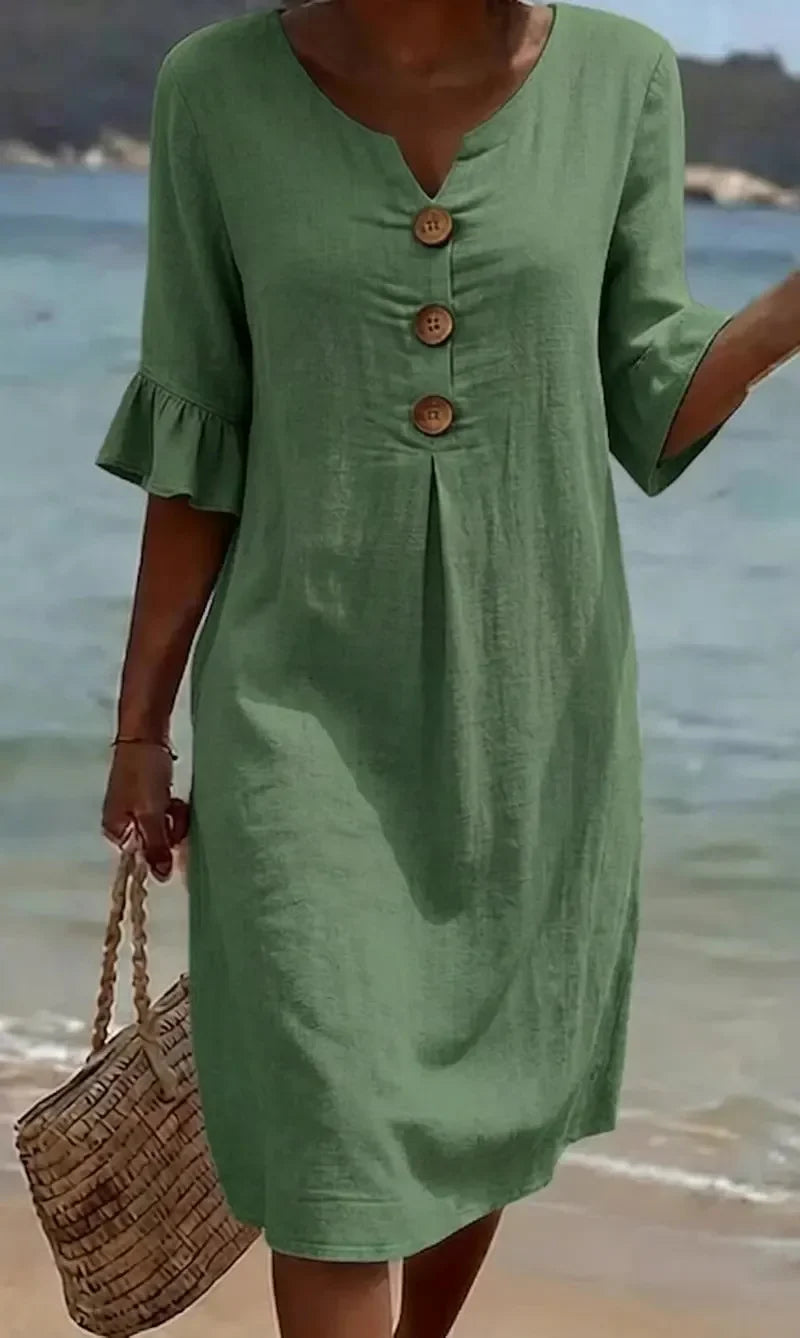 Midi zomerjurk met knoopsluiting Dames