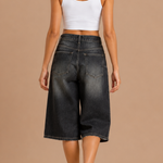 Denim bermuda short met hoge taille Dames