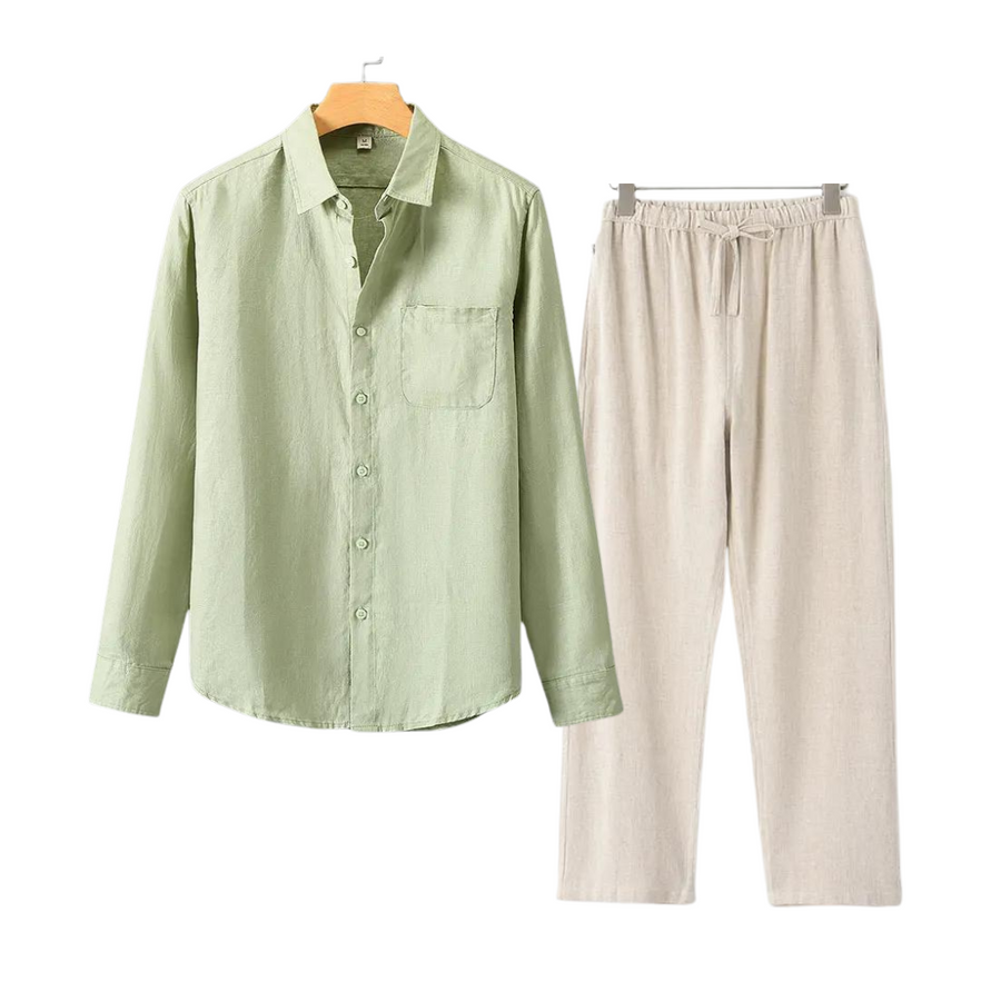 2-delige zomer set met overhemd en lange broek Heren