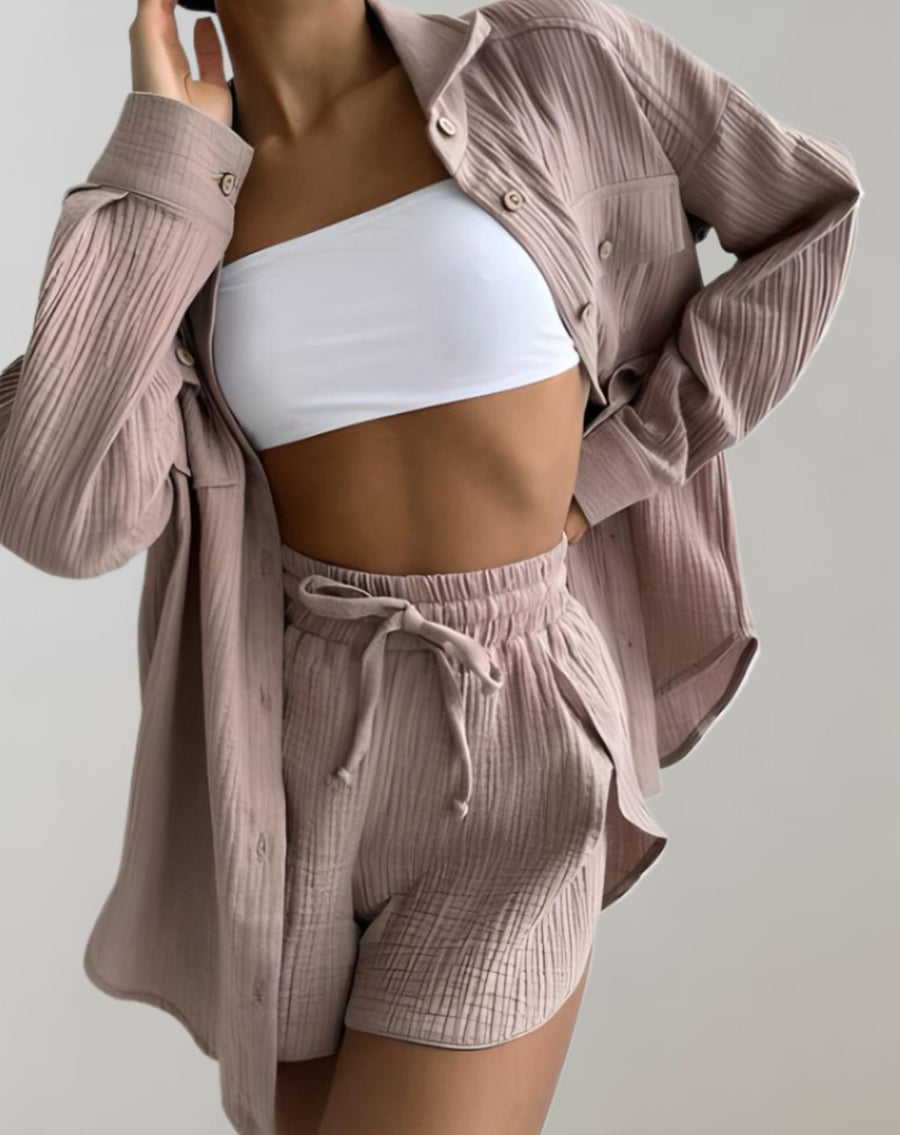 Co-ord zomer set met overhemd en short Dames